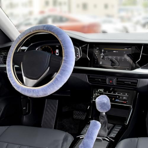 agctrler 3 Stück Lenkradbezug, Auto Lenkradhülle, Lenkradabdeckung Handbremse Getriebe Abdeckung Anti Rutsch Warme Wolle Plüsch Lenkrad, Universal Lenkradabdeckung Lenkradbezug Auto Zubehör (Grau)