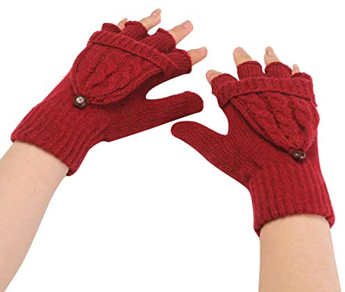 Didadihu Handschuhe Fingerlos Damen - Fingerlose Gefütterte Wollhandschuhe Warme Kaschmir Handschuhe Schwarz Kompressionshandschuhe Strick Thermo Strickhandschuhe Pulswärmer Handschuh Unisex