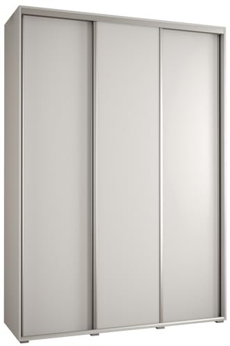 MEBLE KRYSPOL Davos 1 170 Schlafzimmerschrank mit DREI Schiebetüren - Moderner Kleiderschrank mit Kleiderstange und Regalen - 235,2x170x60 cm - Weiß Weiß Silber