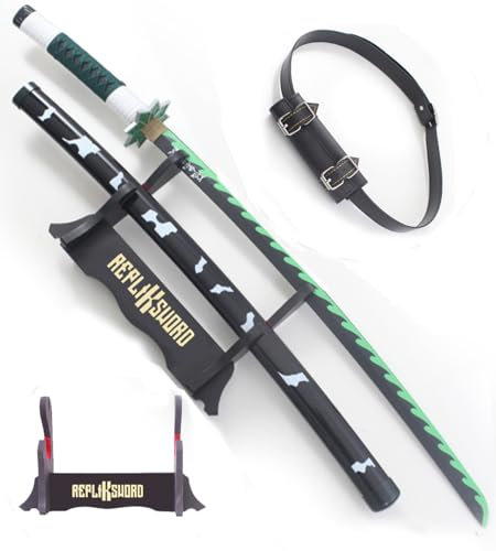 Katana Demon Slayer Sabre Sanemi Shinazugawa Lame en Bois Epee Kimetsu No Yaiba Cosplay + Presentoir Inclus + Ceinturon
