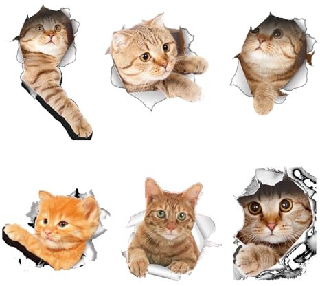 Katzen Wandtattoo Katzen Sticker 3D Katzen Wandbild Aufkleber für Niedliche Katzen Wandaufkleber Poster Katze Türaufkleber Wandtattoo Tiere Kühlschrank-Aufkleber-Set 6 Stück