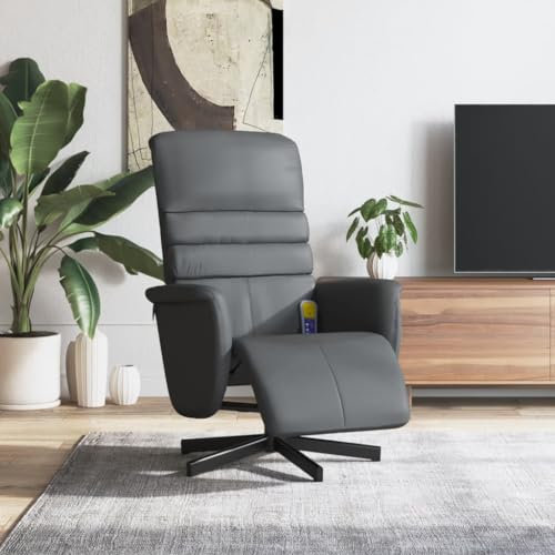 Festnight Massagesessel mit Hocker, Drehbare Fernsehsessel mit Massagefunktion und Liegefunktion,Massagesessel Mit Liegefunktion, Moderner TV-Sessel Stuhl für Wohnzimmer, Kunstleder Grau