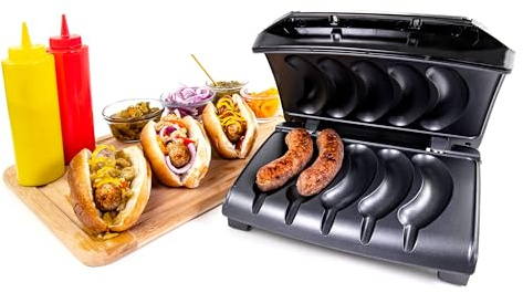 Homecraft Electric Sausage & Brat Grill with Oil Drip Tray, Carry Handle, and Cord Storage, up to 5 Links of Beef, Turkey, Chicken, Veggie Sausages, or Hot Dogs