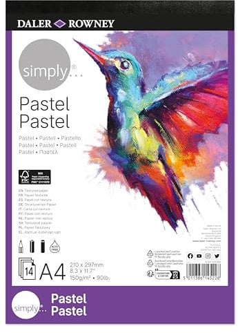 Daler-Rowney Simply, Papel para pastel, Grano medio, 150gsm, Bloc, encolado 1 lado, A4 21 x 29,7cm, Blanco, 16 hojas