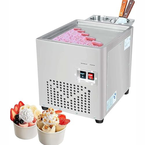 GYQSSD Commercial Fried Ice Cream Roll Machine, Automatic ice Cream Maker Pan Roller, Single Square Pan Stir-Fried Yogurt Cream Maker, Perfect for Bars, Cafes, Dessert Shops