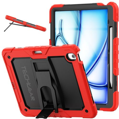 TECHGEAR ArmourSHIELD - Custodia per Apple iPad Air 13 M3/M2 (2025/2024), robusta custodia antiurto a corpo intero con supporto pieghevole e pellicola protettiva, per bambini, scuola, lavoro, rosso