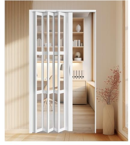 Puerta corredera plegable acordeon Interior Puerta interior temporal en acordeón, puerta corrediza interna de aluminio, puerta de armario de vidrio 60 58 56 52 50 48 46 44 42 40 38 36 34 32 30 28 26 2