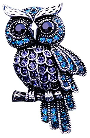 Zasdvn Eulen-Brosche, Strass-Eule, Vintage-Kristall-Anstecknadel, modische Brosche, Schönheits-Brosche, Schals, Schal, Clip, Vogel-Thema, Bernstein-Brosche, Anstecknadel/Clip für Damen