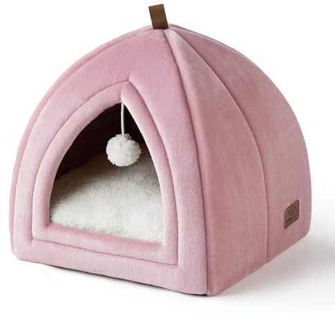 BEDSURE Katzenhöhle Katzen Rosa - Faltbare Katzenbett mit waschbaren Kissen, Katzenzelt für Kätzchen kleine, mittelgroße Haustier, weiches und warmes Katzenhaus für drinnen, 40x40x40cm