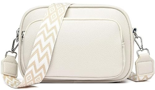 NIYUTA Damen Umhängetasche Leder Crossbody Bag Damen Handtasche Damen, Schultertaschen Damen Abnehmbarem Schultergurt Taschen mit Breitem Schultergurt Weiß