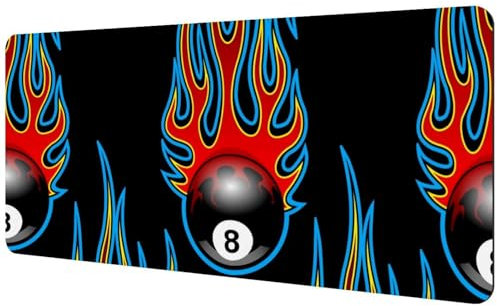 Flames Billiards 8 Ball Mouse Pad, Large Mousepad for Office Home Laptop, Non-Slip Rubber Base Gaming Working Mouse Mat Keyboard Desk Pad, 890x400 mm