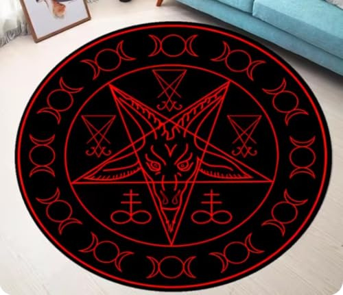 Klassischer Pentagramm-Teppich, runder Teppich mit Mond und Totenkopf, Wohnzimmer, Schwarze Wohnkultur, Moderne Stuhlmatten 60cm