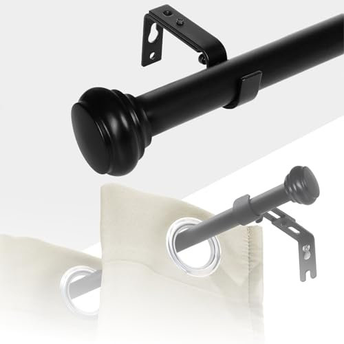 JSUDQR Gardinenstange Ausziehbar 71-122cm Metall Schwarz Vorhangstange Schwarz 25mm Durchmesser mit verstellbaren Klammern für Esszimmer,Schlafzimmer,Wohnzimmer oder Küche