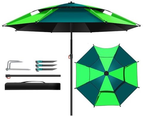 Ombrellone da Pesca portatile Parasole Antivento spiaggia Inclinabile ombrellone da pesca da Doppio Telo Protezione UV, per Balcone giardino patio(240cm)