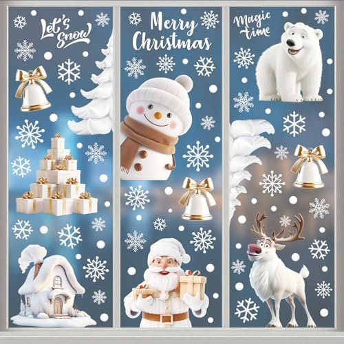 Weihnachten Fenstersticker Weihnachten Fensterbilder Doppelseitige Wiederverwendbare Fensterbilder Weihnachten Selbstklebend Weiß Fensterdeko Weihnachten Wiederverwendbar