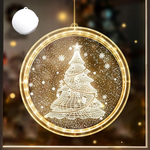 DAZZTIME Luz Decorativa de Navidad para Ventana, Lámpara de Ventosa, Adornos Navideños para Ventanas, Jardín, Terraza, Casa, Dormitorio, Árbol, Fiesta