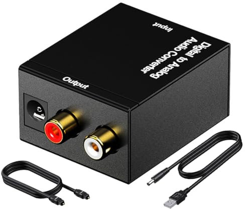 Digital to Analog Audio Converter, DAC Support Digital SPDIF Optical Input to Analog L/R RCA Output Converter Toslink Optical to L/R Audio Adapter for PS3, HD DVD, PS4, Amp, Apple TV