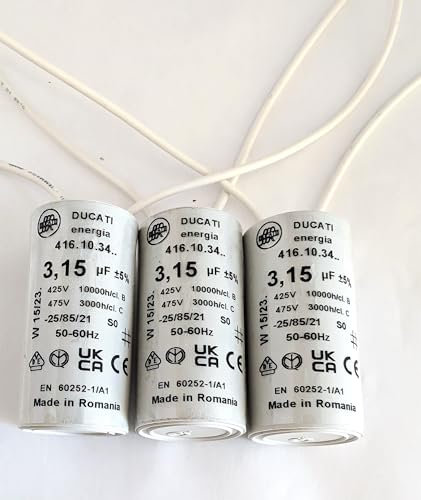Lot de 3 Condensateurs de démarrage universel avec câble 2 fils 3.15 uF 450V Permanent Moteur Appareils Electriques Ménagers Pompe Volet roulant