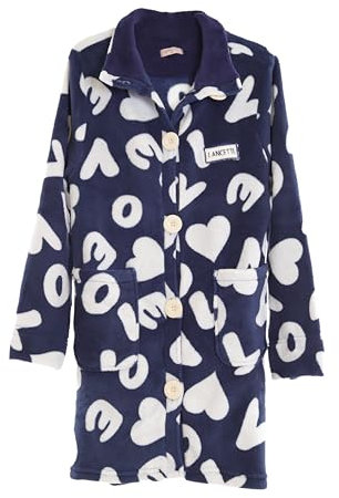 Viterbo Biancheria Vestaglia Donna Invernale Con Bottoni Coral Fleece LWW00007 (Bluette, L)