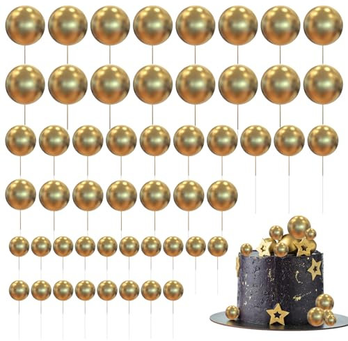 Bosillsm 60 Pcs Ball Cake Topper Balloons Cake Balls Decoration DIY Cake Insert Topper Foam Cake Balls Baking Decoration for Christmas Wedding Anniversary Birthday (Gold)