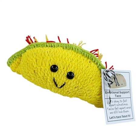 Motivational Taco Plüschpuppe, Inspirational Knitted Ornament, Lustige Positive Plüschpuppe, niedliches Plüschtier mit Nachrichtenkarte, Coworker Friendship Geschenk, emotionale Unterstützung,