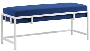 BETTSO - Elegante Sitzbank LAMO - Polsterbank mit Metalbeinen - Moderner Bettbank - Garderobenbank - Sitzhocker Wohnzimmer, Schlafzimmer, Flur - Metalfarbe Weiß - Stofffarbe Marineblau - 100x35x45cm