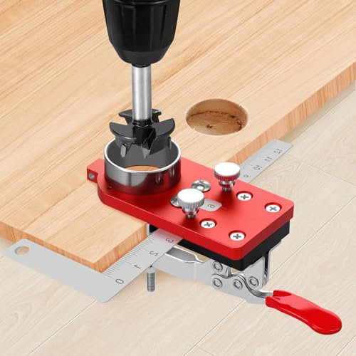 35mm Concealed Hinge Jig, Cabinet Door Hinge Jig Hole Drilling Guide with Quick Clamp and Hinge Cutter Bit, Adjustable Hinge Hole Punch Locator, Doors Cabinets Hinges Mounting Auxiliary Tool