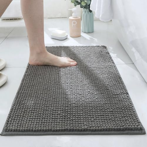 LEZUAN Badematte aus Chenille, Weich Badteppich, rutschfest Badvorleger, Absorbent Badezimmerteppich, Flauschig & Waschbar(Dunkelgrau,50 x 80 cm)