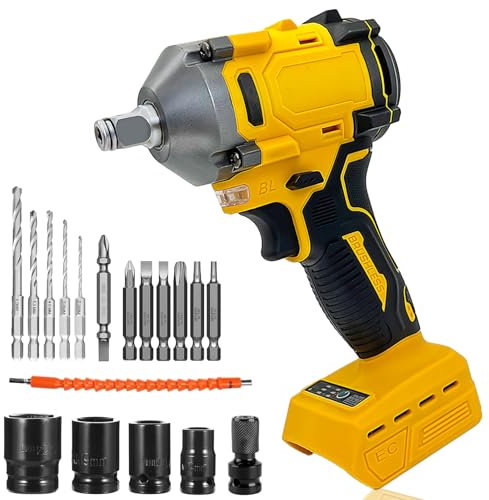 Cordless Impact Wrench Compatible with Dewalt Battery, 1/2 inch Electric Impact Driver, 3500rpm & Max Torque 450N.m, Mulit Accessories High Torque Impact Wrench for Car Tire DIY Craft, (Tool only, no