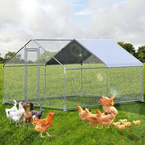 Hühnerstall Freilaufgehege 3x4x2M, Hühnergehege Freilauf Groß mit Sonnenschutzdach und Tür, Hühnergehege für Hühner, Kleintiere und Pflanzen (3x4x2m)