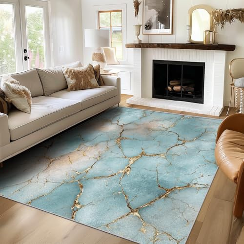 Generisch Teppich Wohnzimmer Grüner Marmor, Wohnzimmerteppich Moderne Abstrakt 80 x 120 cm, Flanell Weich Kurzflor Teppiches, Waschbarer Teppich rutschfest für Schlafzimmer Deko V-N7