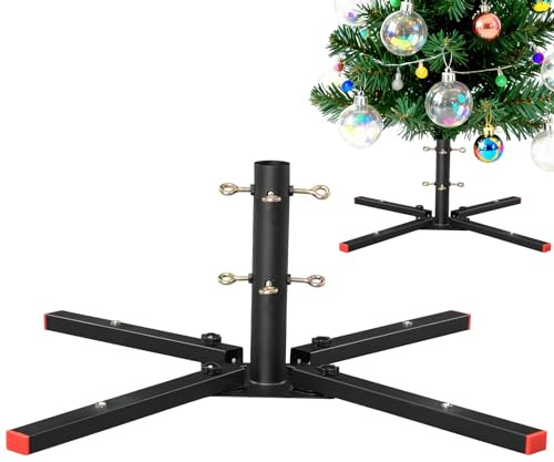 Harrms Christmas Tree Stand for 6-8FT Artificial Trees, Heavy-Duty Metal Xmas Tree Holder for Trunks up to 3.8cm (1.5), Black, Secure Magnetic Fold-Flat Storage & Effortless Setup