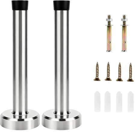 2 PCS Silver Door Stopper,5 Inch (120mm) Long Door Stopper,Stainless Steel Brushed Nickel Doorstops with Rubber Bumper Tips,for Outdoor Indoor Office Home and Public Spaces