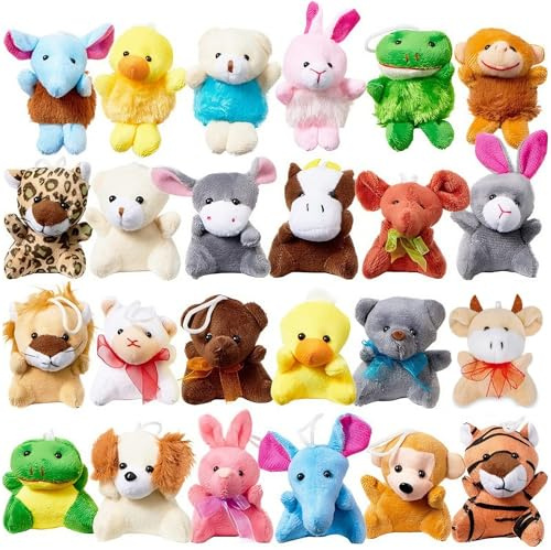 FuYelng 24 Stück Mini Plüschtier Set, Tier Mini Stofftiere Kuscheltiere Set Niedlich Schlüsselanhänger Plüsch Plüschtier Kuscheltiere Klein, für Safari Party Mitgebsel Geburtstag