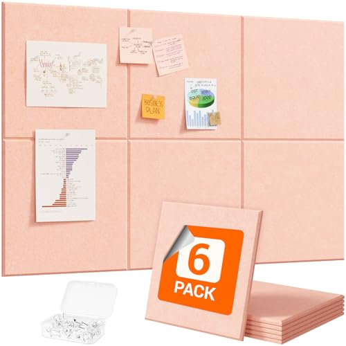 Lifewit Tableau en feutre adhésif décoratif, lot de 6 panneaux-90x60 cm, idéal pour afficher notes et photos au bureau ou à la maison, 30 punaises incluses, alternative au liège, Rose Corail