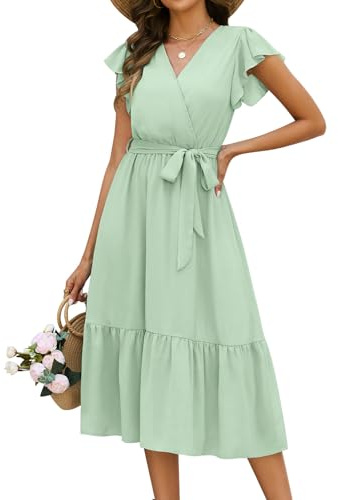 heekpek Robe Longue Femme Ete Chic et Elegant Robes sans Manche à Volants Légèr Fluide Col en V Robe Boheme
