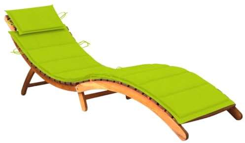 Owoxanthellate Massivholz Sonnenliege klappbar 184 x 55 x 64 cm Akazie Holz Gartenliege mit Auflage Hellgrün Modernes Design für Garten Balkon Terrasse