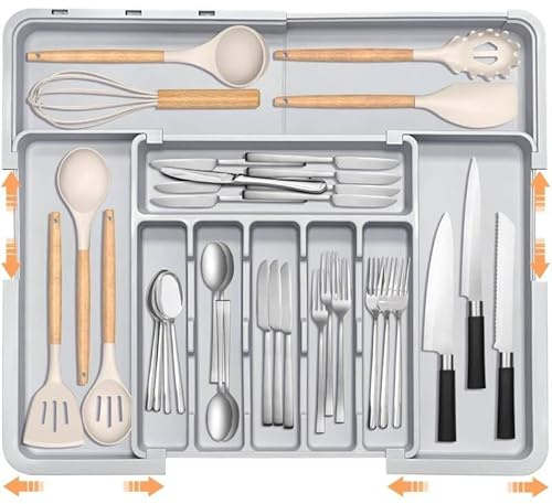 Bryze 6-9 Compartment Adjustable Kitchen Drawer Organiser | Expandable Cutlery Tray for Utensils, Knives & Forks | Anti-Slip, Easy-Clean Design | Versatile Large-Capacity Storage for Kitchen Drawers