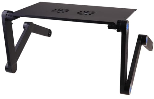 CALLARON Adjustable Laptop Stand Portable Desk for Laptop with Heat Dissipating Aluminium Alloy Surface and Folding Legs, Standard Dual Fan and Mouse Board, for Bed and Sofa Use