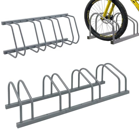 Relaxdays Fahrradständer Boden & Wandmontage, 4 Räder, bis 65 mm Reifenbreite, Garage & Hof, Reihenparker, Stahl, Silber