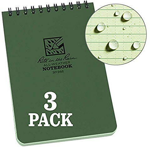 Rite In The Rain Wetterfestes Notizbuch mit Spiralbindung, 10,2 x 15,2 cm, grüner Einband, Universal-Muster, 3er-Pack (Nr. 946-3)