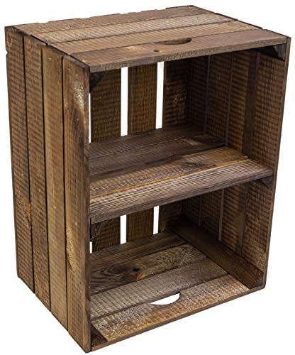 Massive Schuh- Bücherregalkiste Obstkiste Weinkiste Maße ca 50 x 40 x 29cm aus dem Alten Land Weinkisten Obstkisten Holzkiste Dekokiste Regal (Dunkel quer)
