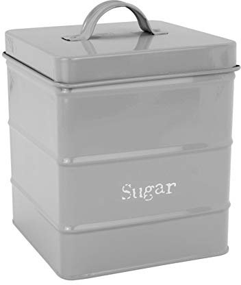 Harbour Housewares Metal Sugar Canister - Grey - Pack of 1 - Retro Kitchen Storage Sweetener Granular Sugar Caddy Preserve Food Tin Bin Container Jars Airtight Lid