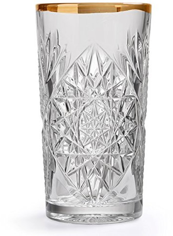 Libbey Hobstar - Longdrinkglas, Wasserglas, Saftglas - Kristall - mit wellenförmigen Goldrand - 1 Stück