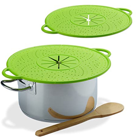Relaxdays 2X Überkochschutz Silikon, Spritzschutz & Untersetzer für Töpfe, hitzebeständig bis 250° C, pflegeleicht, 30 cm Ø, grün