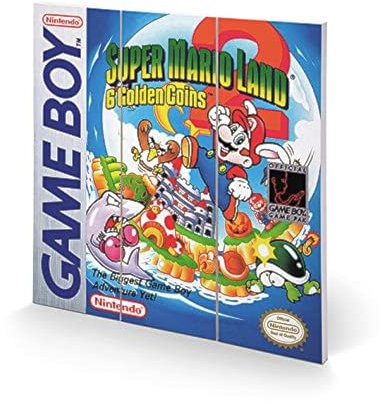 Nintendo SQ12491P Kunstdruck auf Holz, 30 x 30 cm, Gameboy (Super Mario Land 2), mehrfarbig, 30 x 30 x 1, 2 cm