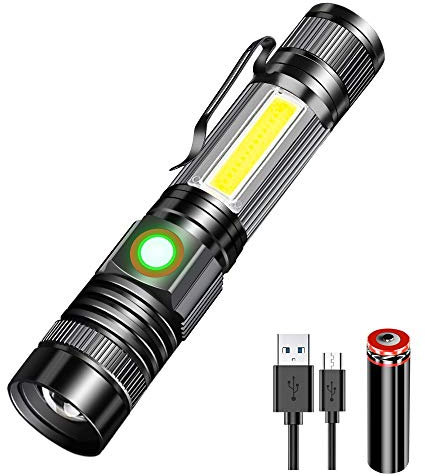 Karrong Taschenlampe LED Aufladbar mit Magnet COB Seitenlicht Zoombar, Extrem Hell 3000 Lumen USB Taschenlampen Batteriebetrieben Wasserdicht, 4 Modi für Outdoor Wandern Camping Notfall