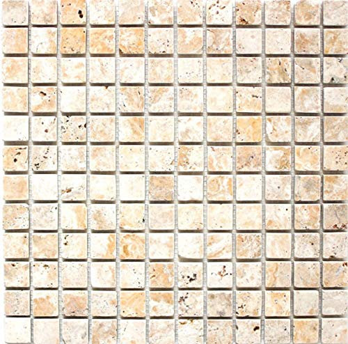 Mosaik Fliese Travertin Naturstein gelb Gold Antique für WAND BAD DUSCHE KÜCHE FLIESENSPIEGEL THEKENVERKLEIDUNG BADEWANNENVERKLEIDUNG Mosaikmatte Mosaikplatte | 10 Mosaikmatten