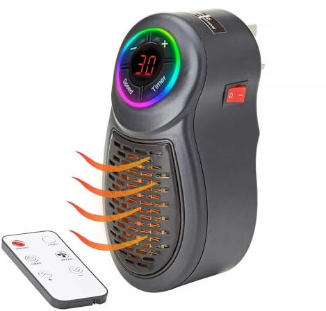 Portable Mini Electric Fan Heater | Small Plug In Heater For Home, Office Space Or Travelling | Low Energy, Efficient, Costs Pennies To Run, Heats Room fast | Includes Remote Control | Black | Single