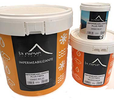 PINTURA IMPERMEABILIZANTE PLUS FIBRA. ANTI GOTERAS PARA TERRAZAS Y TEJADOS. PRIMERA CALIDAD (5 Kg, Oxido Rojo)